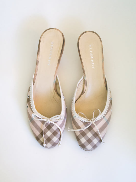 BURBERRY Pink & Grey Nova Check Mules (EU 37)