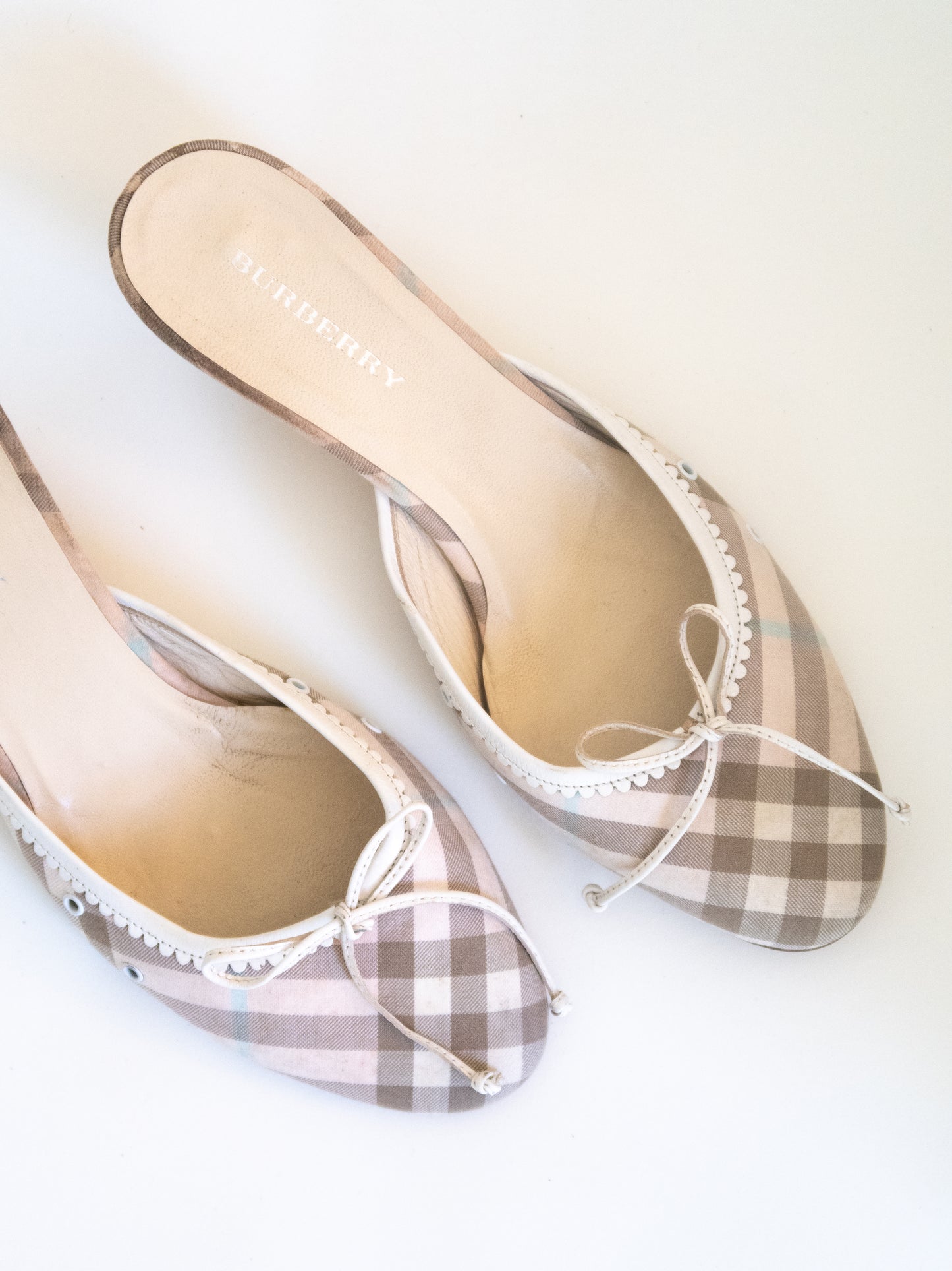 BURBERRY Pink & Grey Nova Check Mules (EU 37)