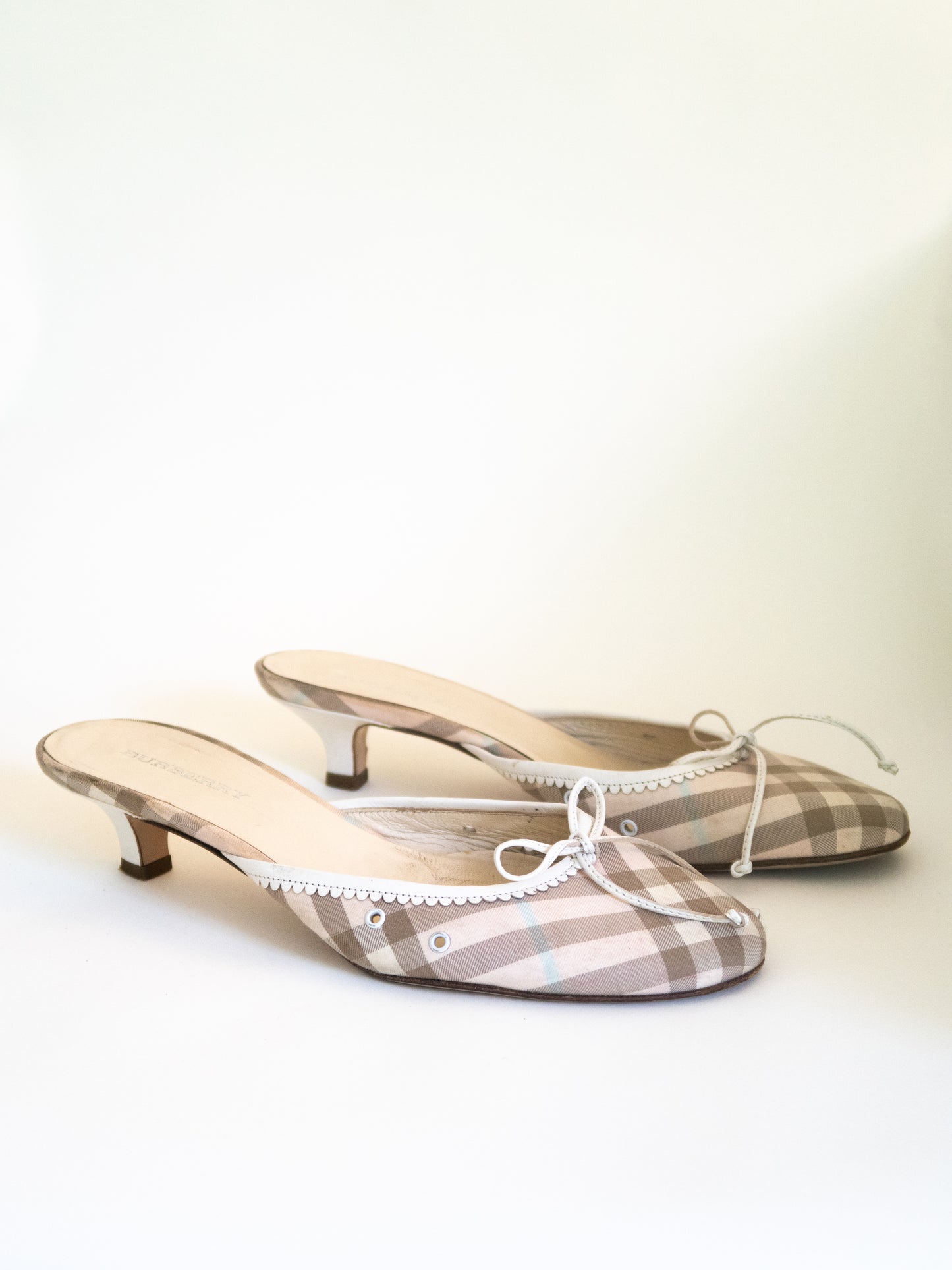 BURBERRY Pink & Grey Nova Check Mules (EU 37)