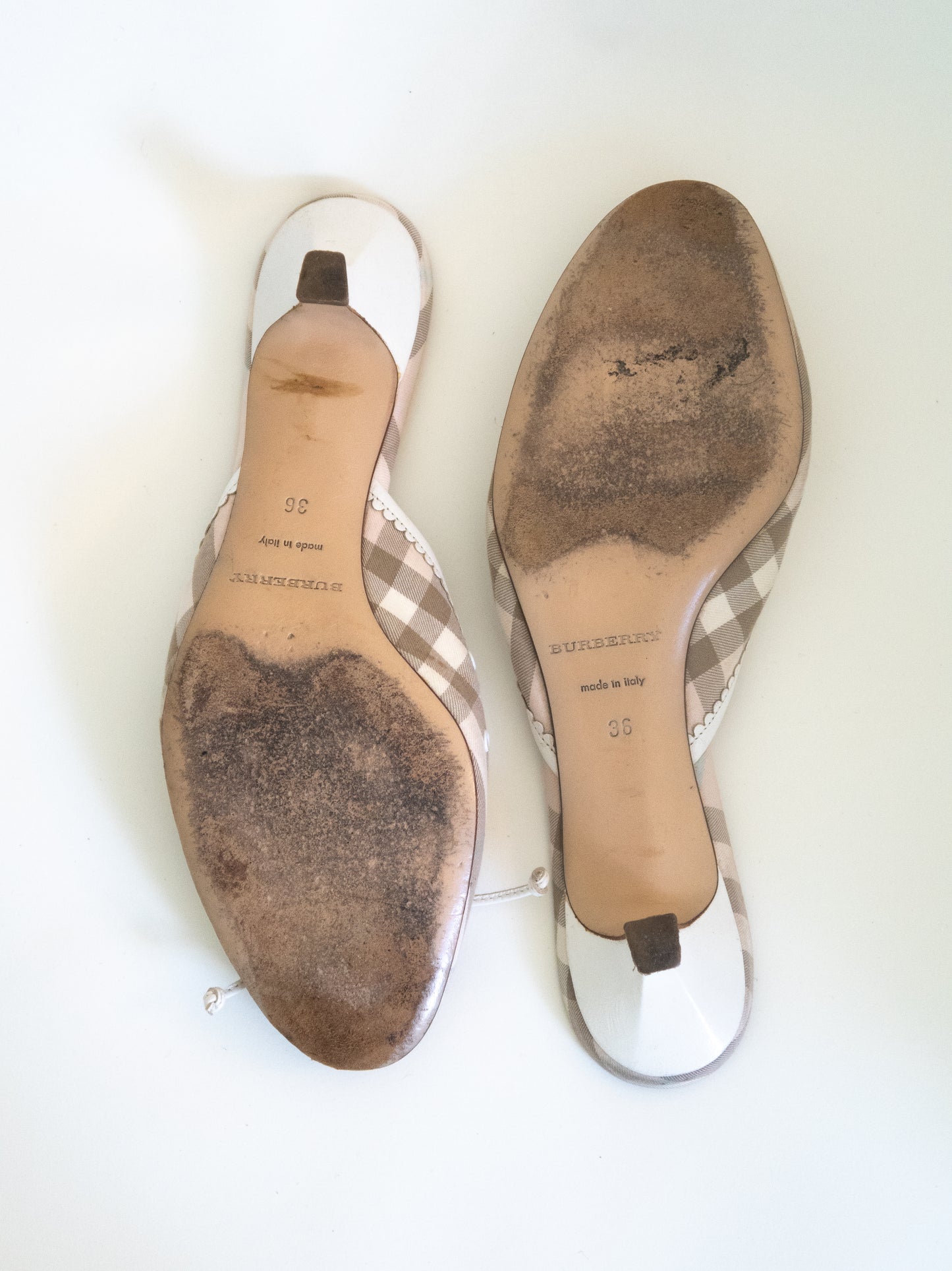 BURBERRY Pink & Grey Nova Check Mules (EU 37)