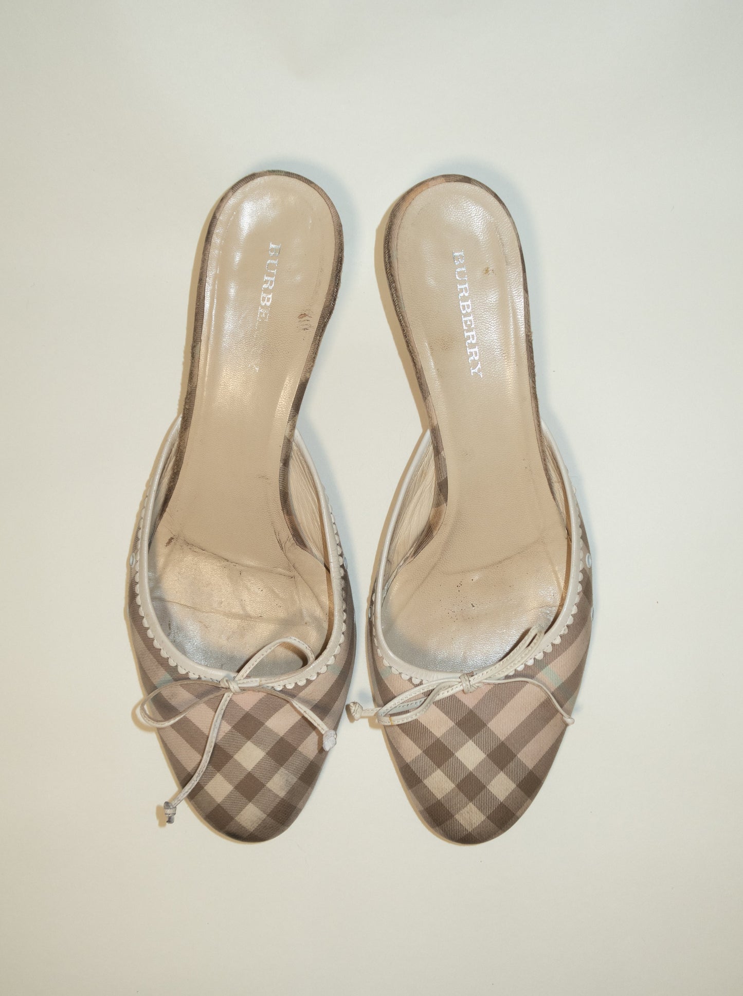 BURBERRY Pink & Grey Nova Check Mules (EU 39)