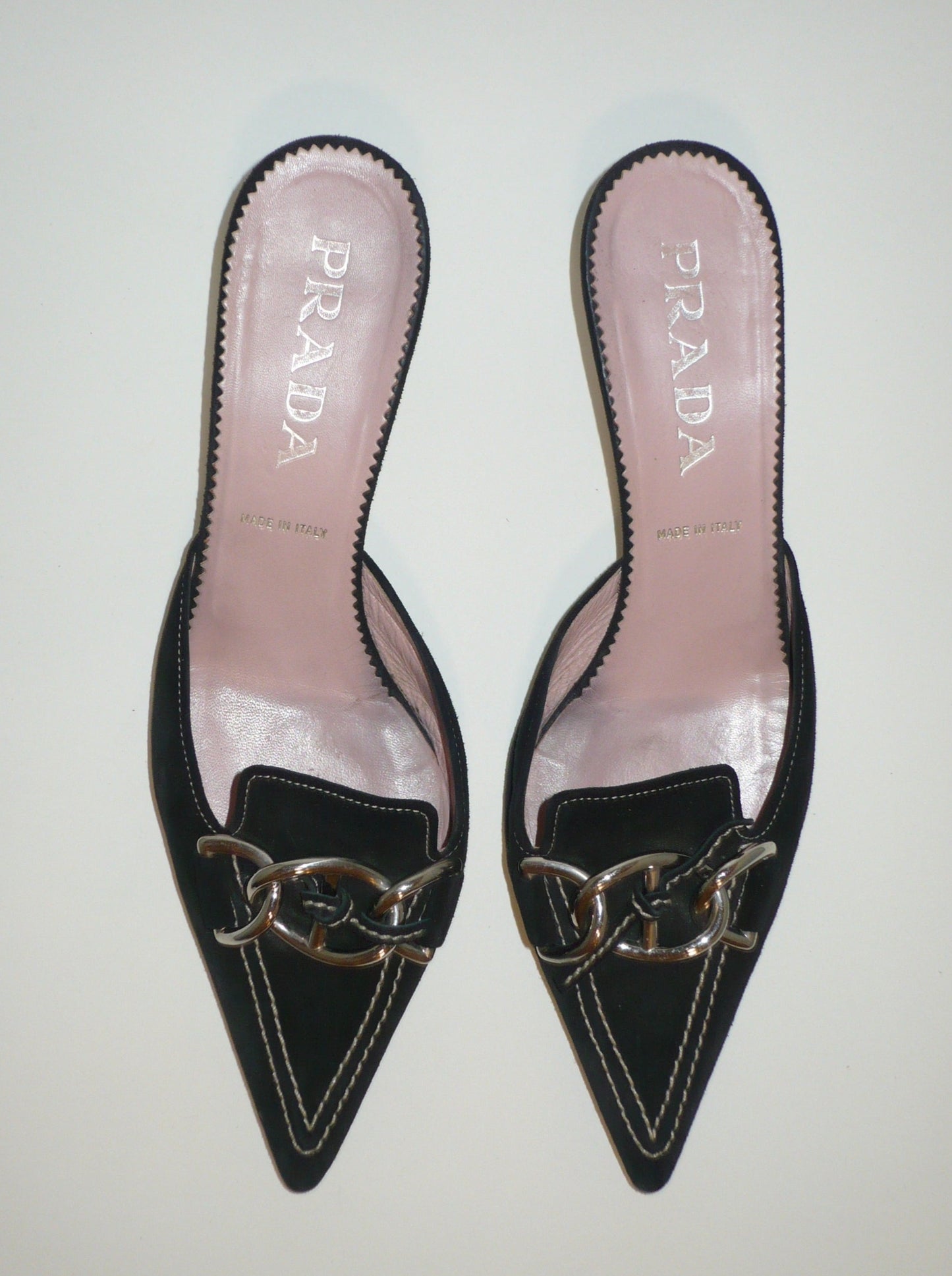 PRADA Black Suede Kitten Mule with Chain (EU 37.5)